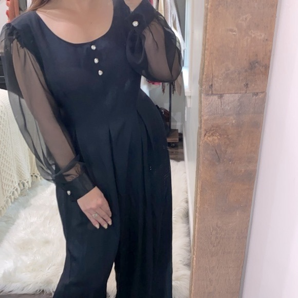 Vintage black pant jumpsuit with sheer sleeves size 14 - Picture 1 of 15